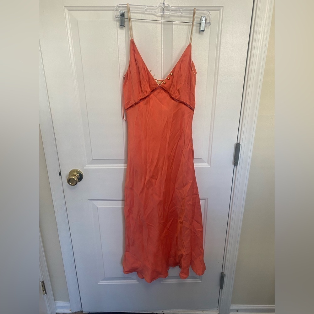 Richard S Radcliffe Clerkenwell Contrast Midi Dress Peach 4 Flowy Romantic - Picture 2 of 9
